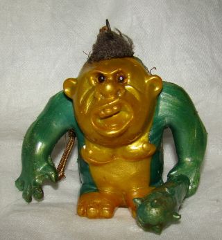 Jiggler 1966 Vtg Russ Berrie Caveman Swinger Oily Rubber Toy Yellow & Green Rare