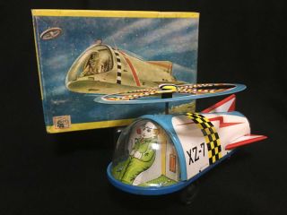 Made In Japan Vintage Atc Asahi Tin Toy Xz - 7 Spaceship C.  1960