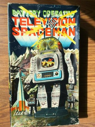 1950 - 1960 ALPS JAPAN TIN TELEVISION SPACEMAN VERY PERFECTLY W/ BOX 9