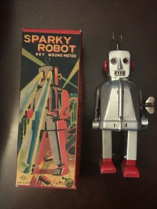 Vintage 1950’s Tin Sparky The Robot Mib - Boxed - Old Store Stock