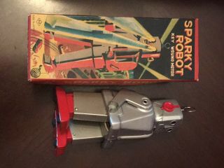 Vintage 1950’s Tin Sparky The Robot MIB - Boxed - Old Store Stock 2