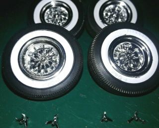 Firestone Wide White Wall Tires Over 2 Piece Chrome Wire Wheels - Knock Off Hubs