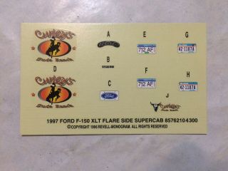 1997 Ford F - 150 Xlt Flare Side Supercab Pickup Revell Model Car Truck Decals