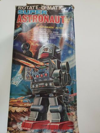 1960s Horikawa Rotate O Matic Astronaut Black Tin Toy Robot Japan Battery