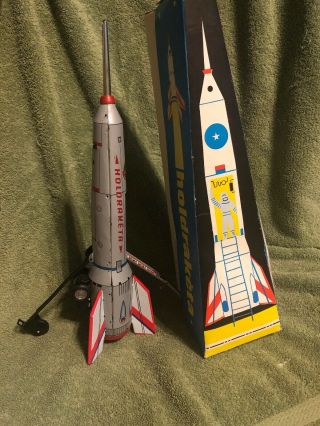 1960s Tin Space Rocket Litho Friction Holdraketa Moon Rocket Instructions