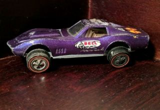 Vintage 1968 Mattel Hot Wheels Redlines Purple Custom Corvette Ride Usa