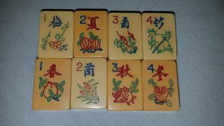 8 Mahjong Chinese Vintage 1,  2,  3,  4 Tiles