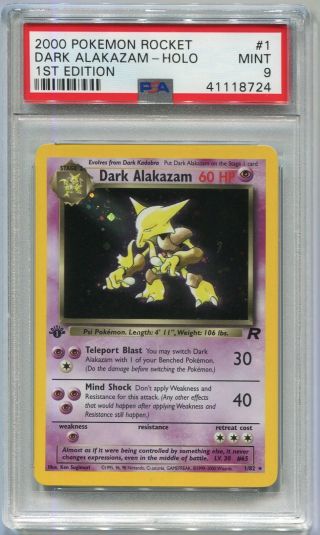 Pokemon Card 1st Edition Dark Alakazam Holo Team Rocket Set 1/82,  Psa 9