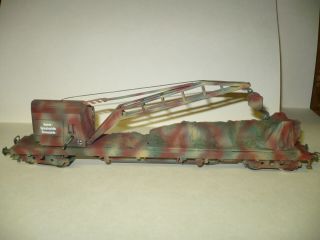 Ww2 Peenemünde - Ho Camouflaged Dbl Axle Flat Car W/ Crane & V - 1 Rocket