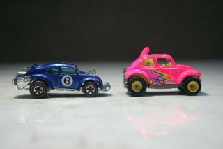 Hot Wheels Red Line Blue Evil Weevil / Pink Baja Bug With Real Riders