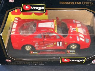 Burago 1992 Ferrari F40 Evoluzione Race Car Red 3 1:18 Scale Diecast Model Car