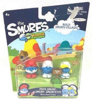 The Smurfs Micro Village 3 Figure Pack Papa Smurf Smurfette Jakks Pacific 2013