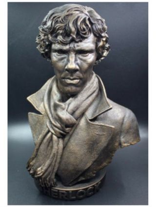 Detective Shylock Sherlock Holmes Model Figure Resin Bust Statue 12.  5 " H Bronze