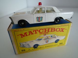 Matchbox Lesney No.  55c Ford Galaxie Police Car Issued 1966 Boxed Vgc