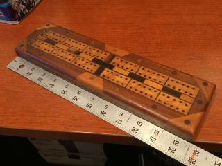 Vintage Wood Inlaid Cribbage Board Hand Crafted 12.  5 inch 8