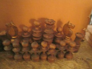 ANTIQUE HAND CARVED WOOD CHESS SET IN OLD BOX NO BOARD 2