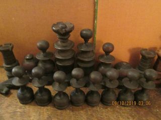 ANTIQUE HAND CARVED WOOD CHESS SET IN OLD BOX NO BOARD 3