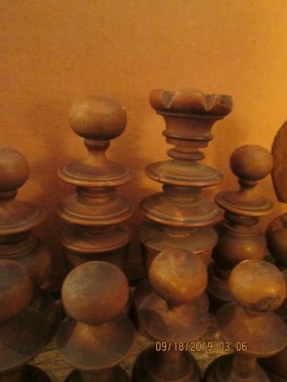 ANTIQUE HAND CARVED WOOD CHESS SET IN OLD BOX NO BOARD 6