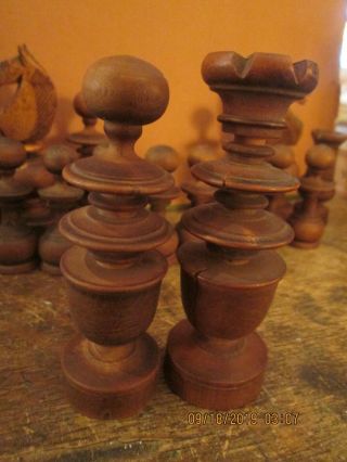 ANTIQUE HAND CARVED WOOD CHESS SET IN OLD BOX NO BOARD 7