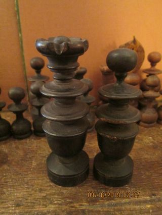 ANTIQUE HAND CARVED WOOD CHESS SET IN OLD BOX NO BOARD 8