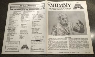 1969 Aurora The Mummy Glow Model Kit No.  452 Instruction Sheet