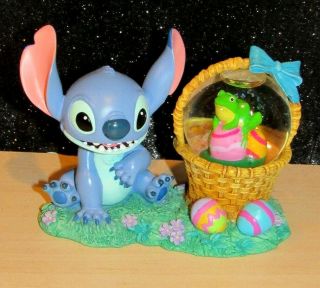 Disney Store Authentic Stitch Easter Figurine W/frog Snow Globe Lilo & Stitch