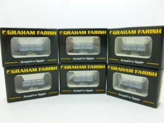 Graham Farish 373 - 175r N Gauge Set Of 6 Mains Coal & Cannel 7 Plank Wagons Grey