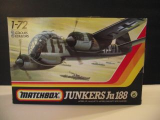 Vintage Matchbox German Junkers Ju - 188 Plane 1/72 Scale Model Kit - Awesome