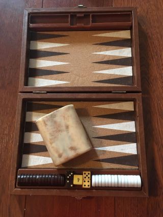 Small Travel Cardinal Vintage Backgammon Set White And Brown Complete Marbled