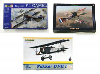 3 Off Assorted Mixed Scale Wwi Plastic Model Modern Aircraft Kits