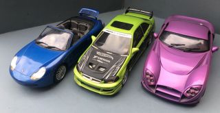 3 Vintage Hot Wheels Honda Civic Si,  Porsche 911,  Tvr Speed 12 Diecast Cars 1:18
