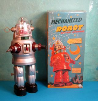 All Robby Robbie Mechanized Robot Brown & Silver 1990 Otti With Card