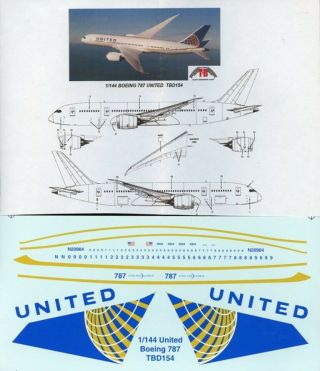 Tb Decals 1:144 United Airlines Livery Boeing 787 Decal Tbd154u