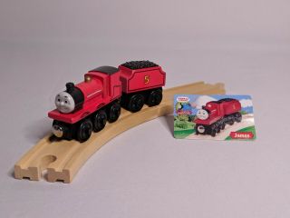 Thomas And Friends Wooden Railway James & Train Car W/ Collectors Card