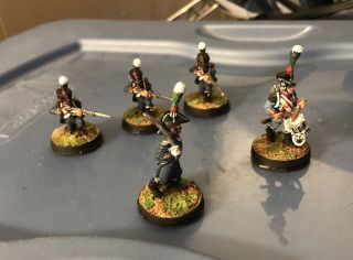28mm Napoleonic French 17th Legere 5 Men Drummer And Officer Pro Painted