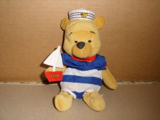 Disney Store Ss Pooh Nautical Winnie The Pooh Plush Stuffed Bean Bag Bear 8 In