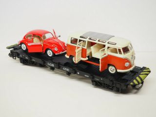 Lgb 43590 G Scale Express Auto Transport With Two Diecast Kinsmart Volkswagens