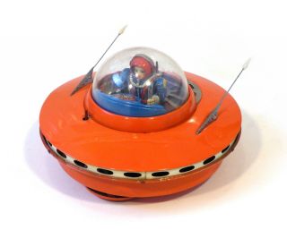 1950s Tin Japan Flying Saucer With Space Pilot See It Work