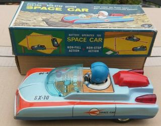 Space Car Modern Toys Masudaya,  Boxed Tin Car Battery Operated