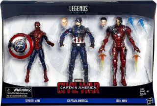 Hasbro Civil War Marvel Legends 3pack Iron Man,  Captain America,  Spiderman