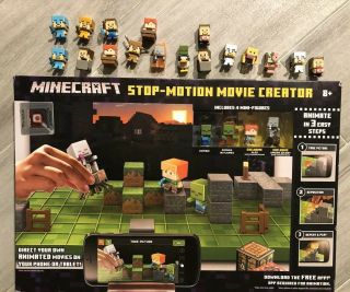 Minecraft Stop Motion Movie Creator Set W/4,  Plus 17 Extra Mini Figures & Book