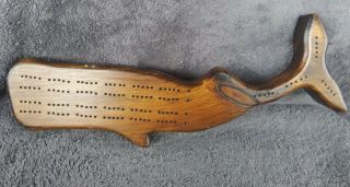 18.  5 " Long Wooden Whale Shaped Cribbage Board Board Only
