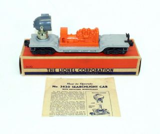 Postwar Lionel 3620 Rotating Searchlight Car All Orig W/nice Ob & Instructions