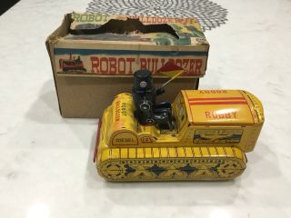 Robby Robot Bulldozer Japan Tin Marusan Box 1955