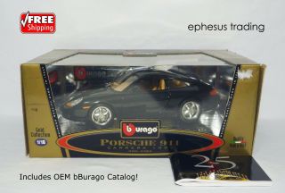 Bburago Burago 1997 Porsche 911 996 Carrera C2 Coupe 3.  4l Black W/tan 1/18