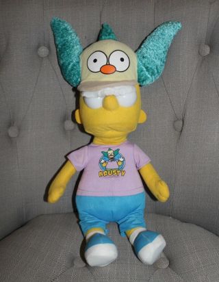 Bart Simpson Plush Large Doll Wearing Krusty The Clown Hat 17” Toy Factory 2018
