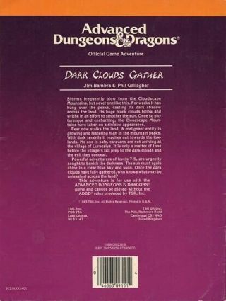 UK7 DARK CLOUDS GATHER EXC Dungeons Dragons Adventure AD&D D&D TSR Module 9151 2