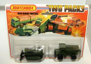 Matchbox Superfast Tp - 16 Military Dump Truck And Bulldozer Military Green Mib
