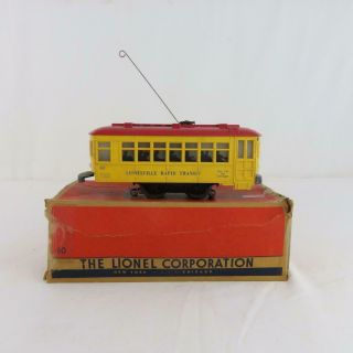 Lionel 60 Pw Lionelville Rapid Transit Trolley With Instructions & Box