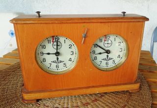 Old Wooden Chess Clock Ussr Soviet Russian Rarity